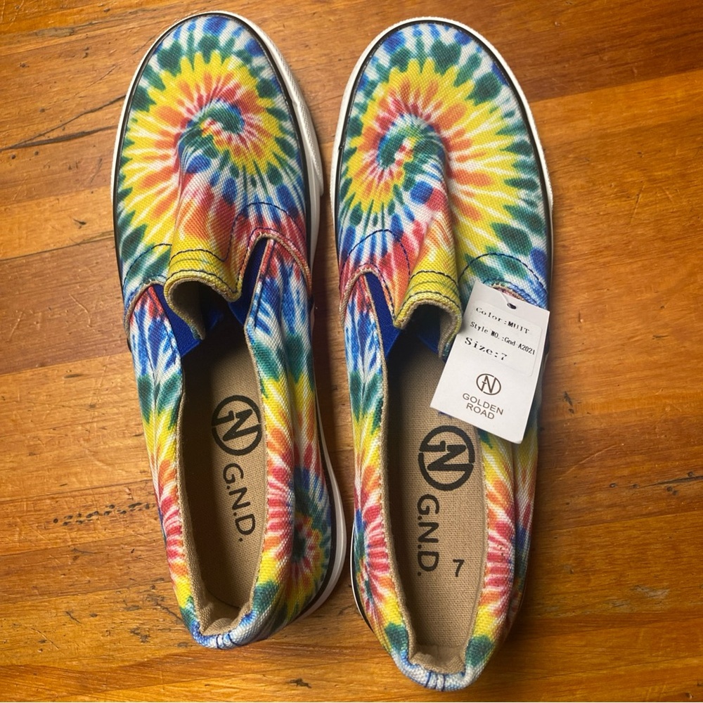 Red and Yellow Tie-Dye Slip-On Flats